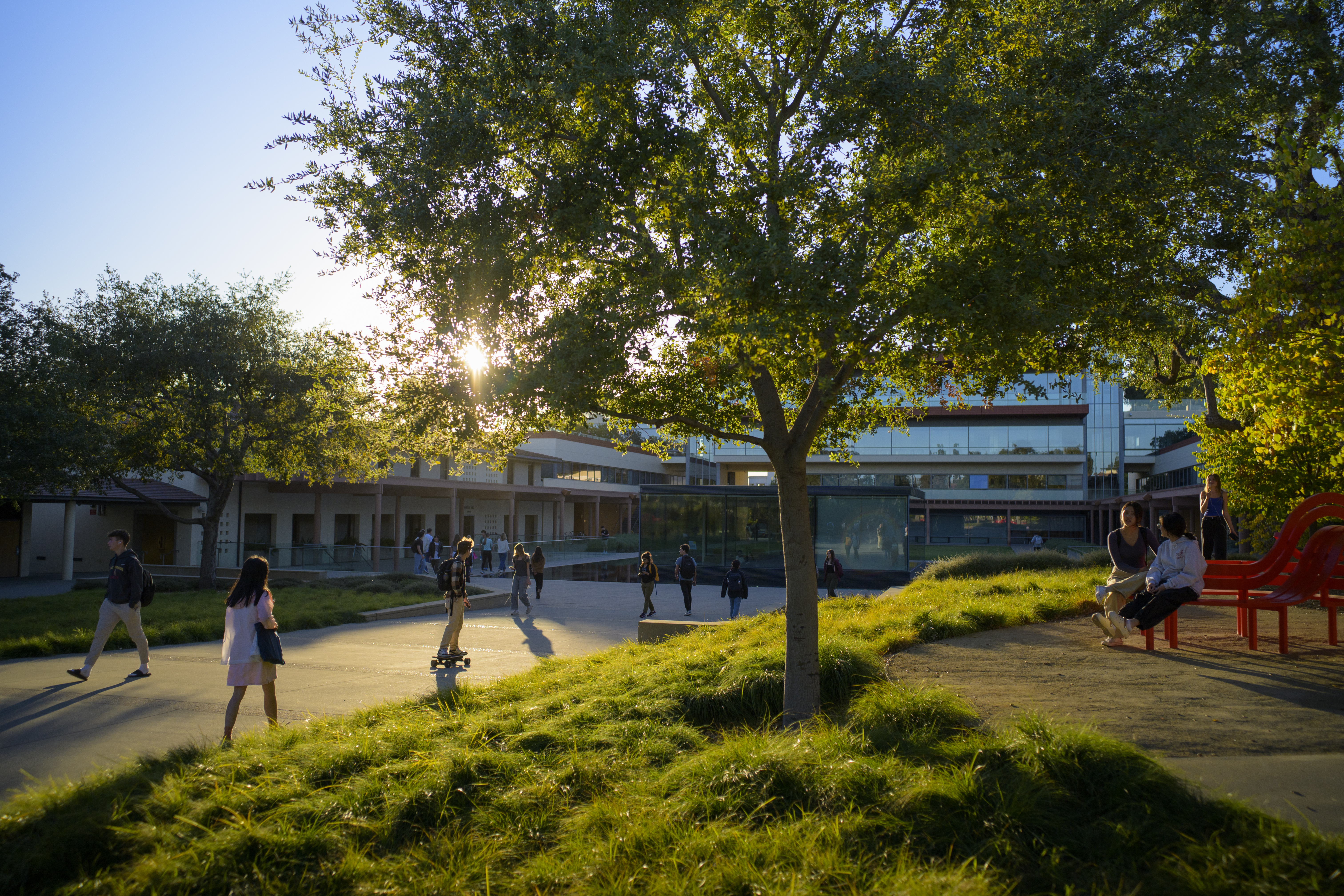 Students walking on the CMC campus. 