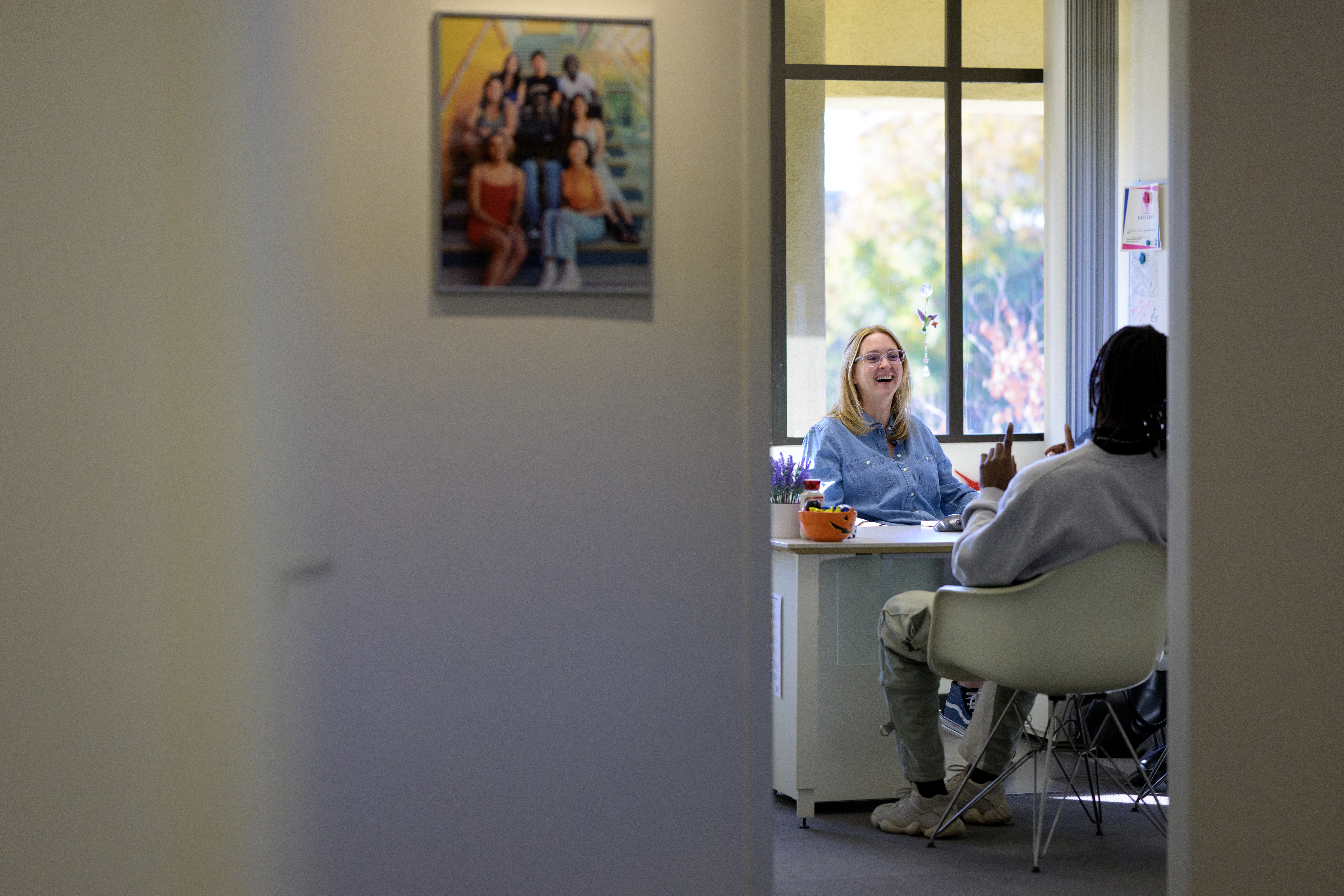 A CMC student meeting with a member of the Dean of Students staff. 