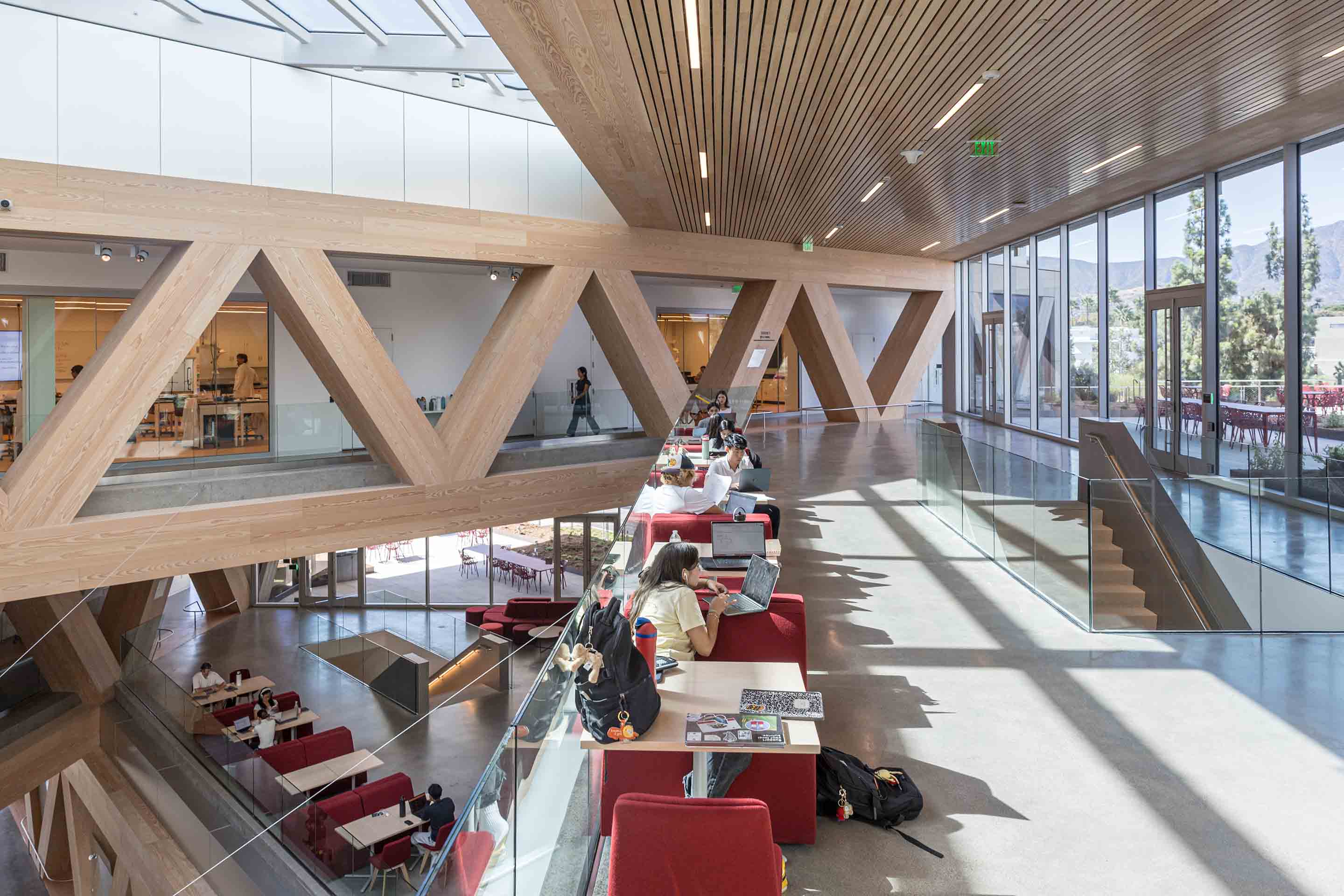 Views of the second and third floor seating area along the central walkways of the RDSC.