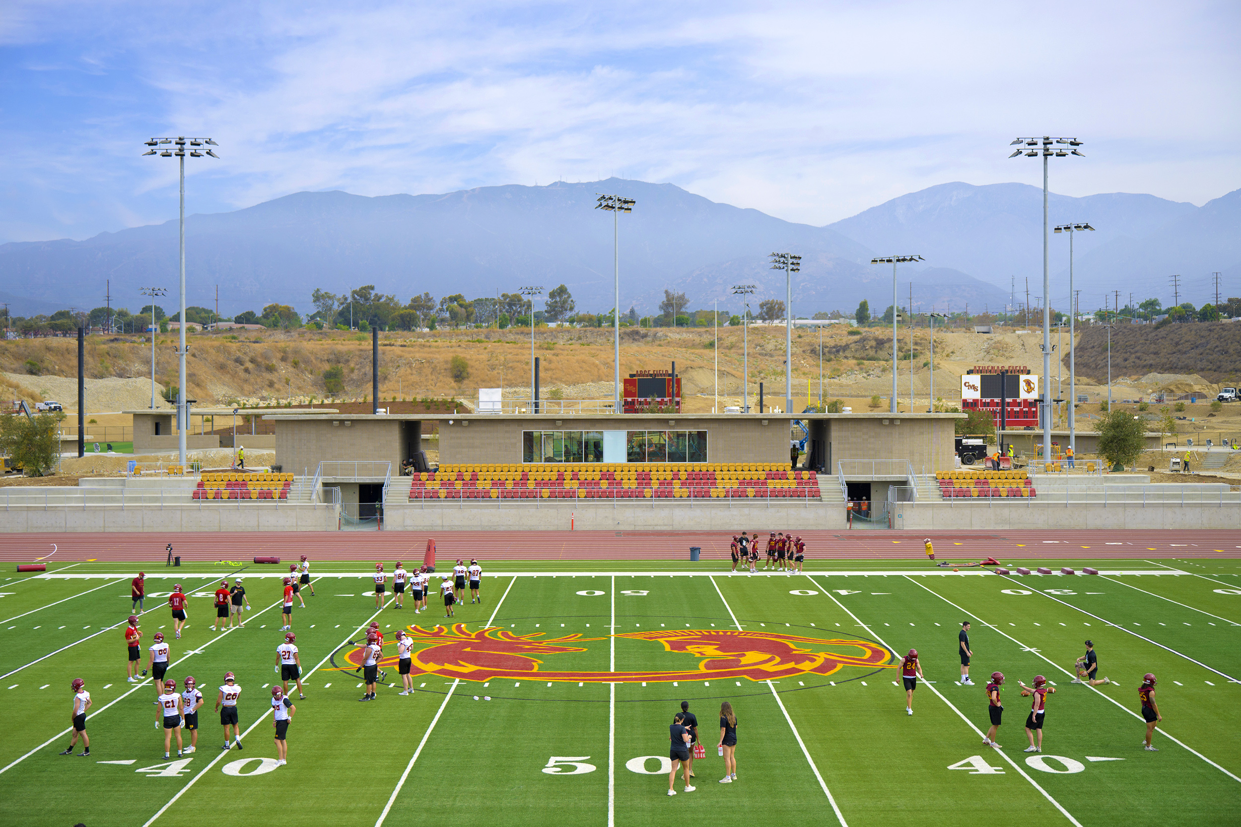 Overview shot of the football field at the Sports Bowl at the Roberts Campus
