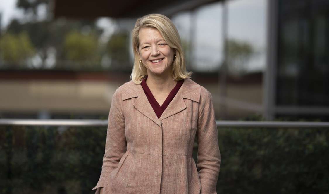 Portrait of Professor Wendy Lower on campus.