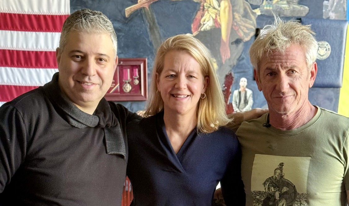 Wendy Lower with Sean Penn (right) and Evgeny Afineevsky.