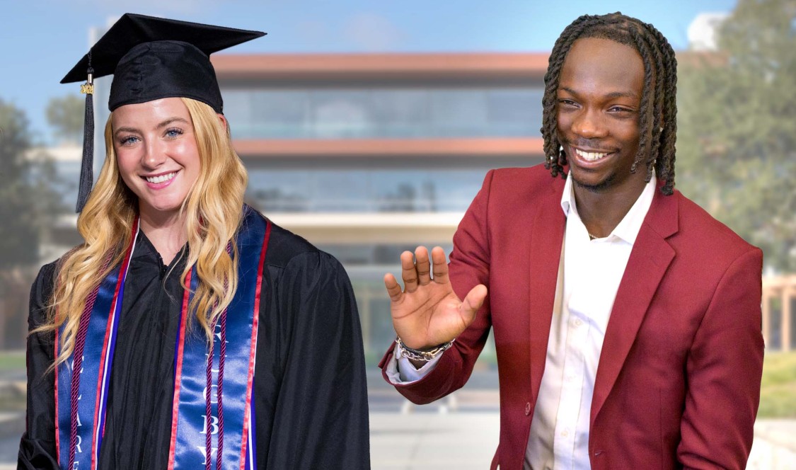 Caroline Bullock, left, and Oluwatimilehin (Timi) Balogun earned the Class of 2024’s highest awards—The H.N. and Francis C. Berger Prizes for Outstanding Seniors.