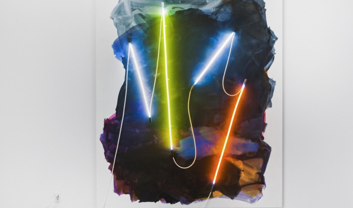 A Mary Weatherford neon painting.