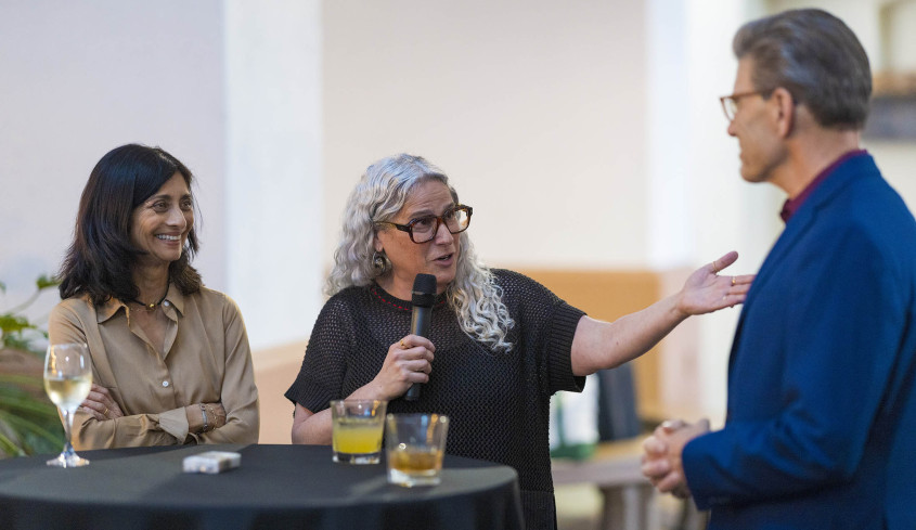 Pres. Hiram Chodosh with Priya Junnar and Heather Antecol