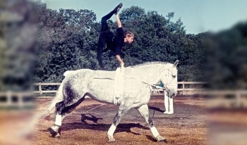 Isabelle Parker '96 on vaulting horseback.