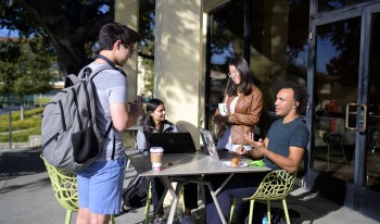 Students gathered at the Hub on the first day of the Spring 2024 semester.