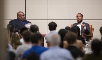 Prof. Fortner and Coleman Hughes in discussion at the Ath