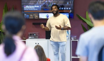 Vince Greer speaking to group