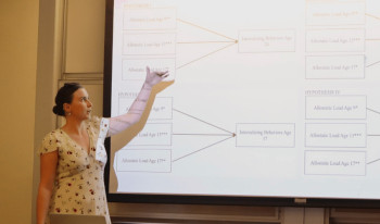 A student presenting.