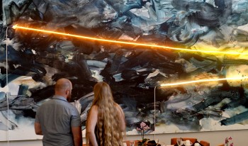 Mary Weatherford painting in the Ath