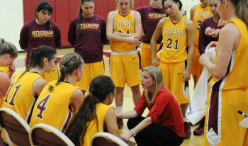 Basketball team huddle