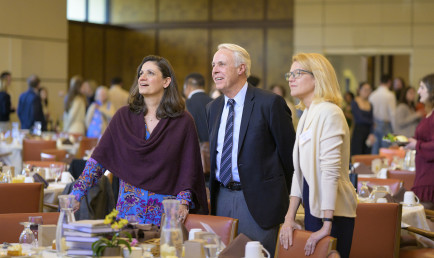 Margaret Mgrublian P’11, seen here with Jonathan Petropoulos and Wendy Lower.