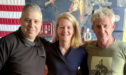 Wendy Lower with Sean Penn (right) and Evgeny Afineevsky.