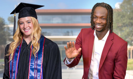 Caroline Bullock, left, and Oluwatimilehin (Timi) Balogun earned the Class of 2024’s highest awards—The H.N. and Francis C. Berger Prizes for Outstanding Seniors.