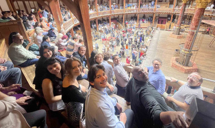 Faculty and students in London at the Globe theater