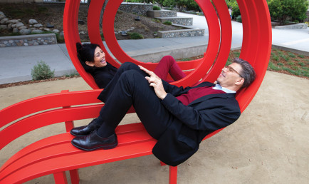 President Chodosh and Priya on the Modified Social Benches.