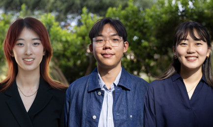 Newly named Goldwater Scholars Marilyn Ma ’27, Daniel Wu ’27, and Chisato Kamakura ’27. Photos by Isaiah Tulanda ’20 and courtesy of Marilyn Ma ’27
