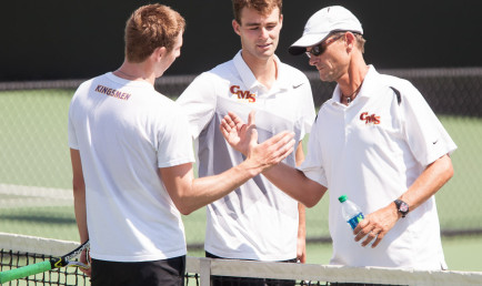 CMS men's tennis head coach Paul Settles (right)